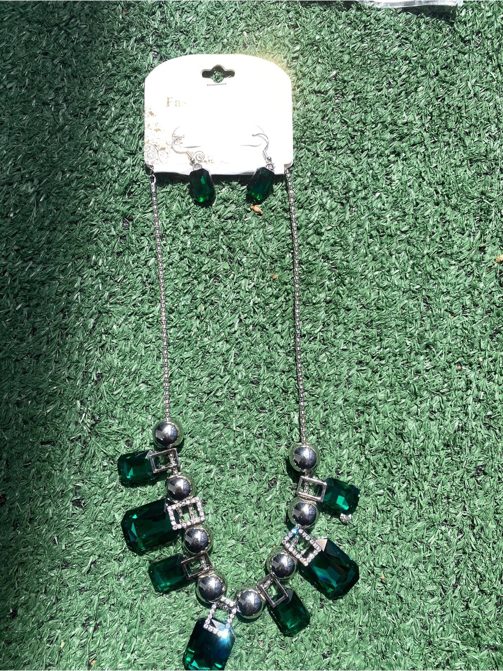Green Statement Necklace and Earrings Set